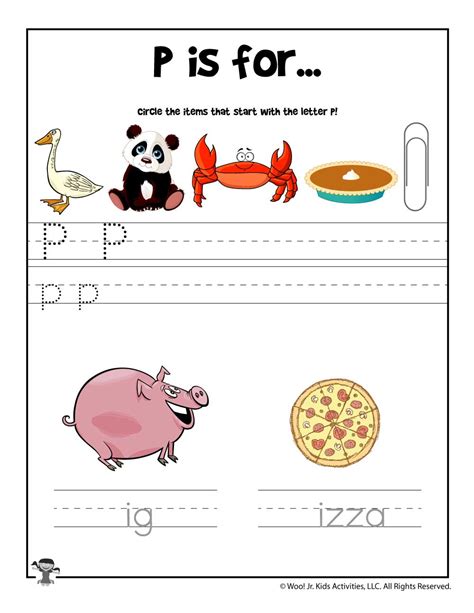 Letter P Phonics Recognition Worksheet | Woo! Jr. Kids Activities : Children's Publishing