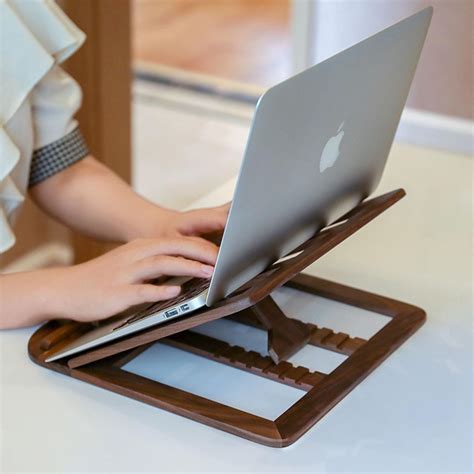 Adjustable laptop stand, wood laptop stand holder for MacBook, elevated Tech desk docking ...