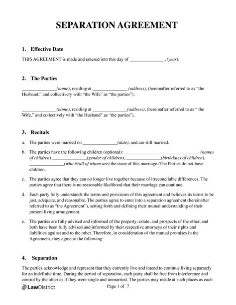 Free Separation Agreement Template | Form & PDF | LawDistrict