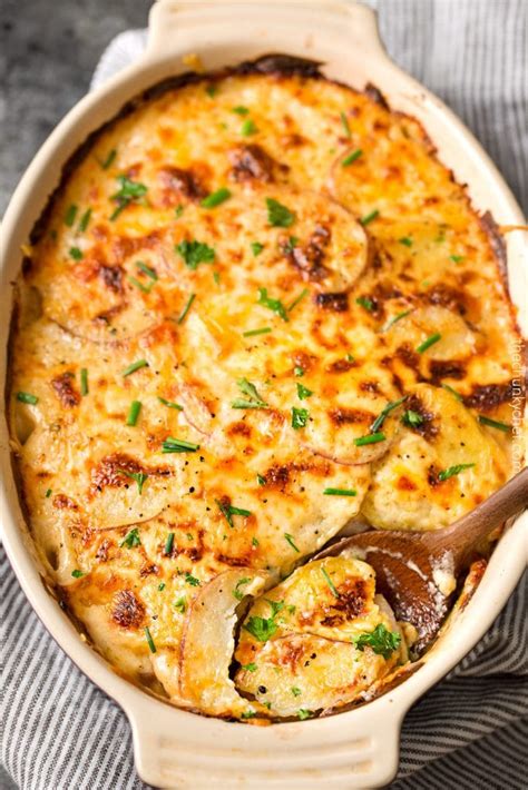 Garlic Parmesan Cheesy Scalloped Potatoes - The Chunky Chef