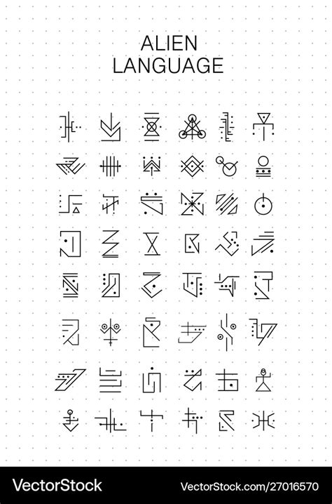 Unknown alphabet alien hieroglyphics symbols Vector Image