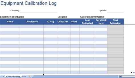 Calibration Log Excel Template