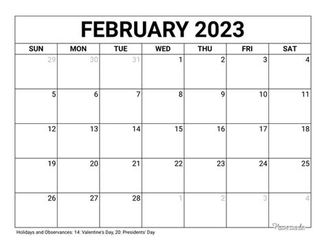 February 2023 & 2024 Calendar | Free Printable with Holidays