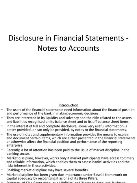 Disclosure in Financial Statements - Notes to Accounts | Market Discipline | Financial Statement ...