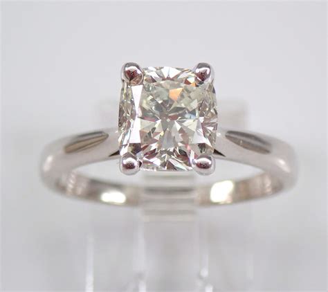 2 carat Cushion Cut Diamond Engagement Ring - 14K White Gold Solitaire Genuine Natural Bridal ...