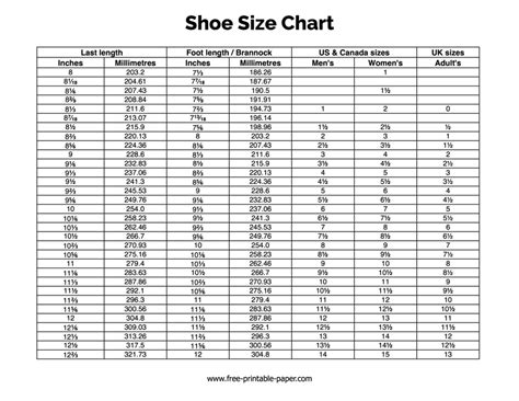 Shoe Size Chart – Free Printable Paper | 6b.u5ch.com