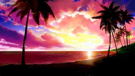 Beach during sunset painting, anime, landscape HD wallpaper | Wallpaper Flare