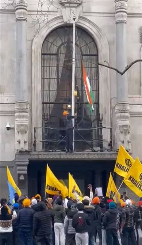 Khalistani protestors attack Indian embassy, tricolour grabbed - Rediff.com India News