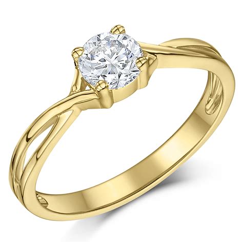 9ct Yellow Gold Half Carat Diamond Solitaire Twist Engagement Ring - Yellow Gold Rings at Elma ...