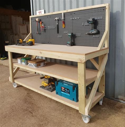 Wooden Workbench 18mm MDF Top With Peg Board, Double Shelf - Etsy | Workbench plans diy, Garage ...