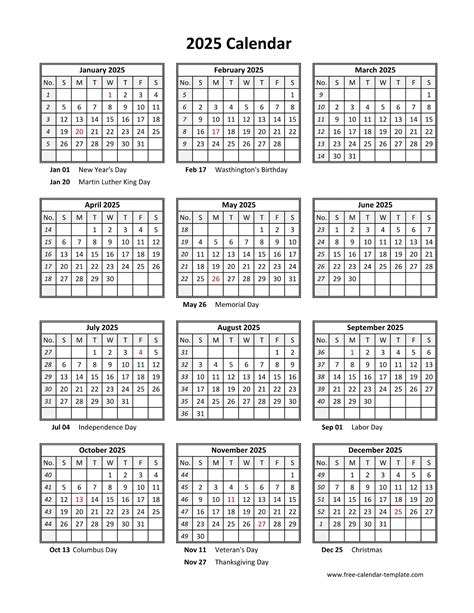 2025 Calendar Printable With Holidays Free Downloadable - Marya Katerina