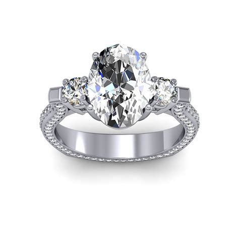 2.2ct. Oval cut Natural Diamond 3-Stone 3-sided Pave w/ Round Sidestones Diamond Ring (GIA ...