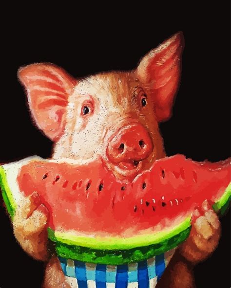 Pig Eating Watermelon - Paint By Number - NumPaint - Paint by numbers