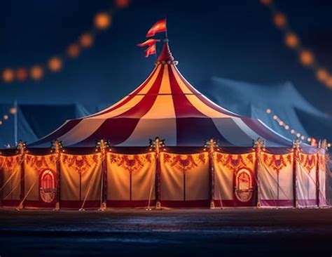 a circus tent is lit up at night