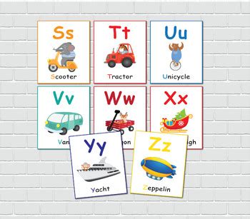 Alphabet Flashcards, Transportation Theme, ABC Printable Flash Cards.