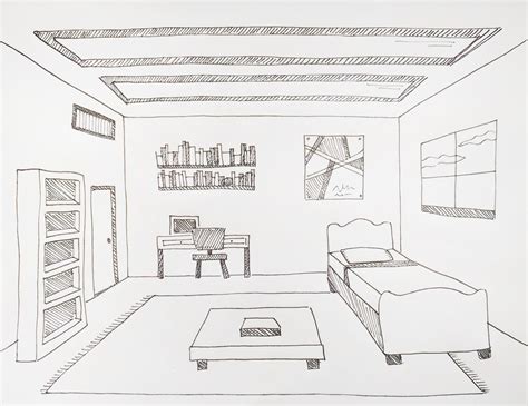 Bedroom One Point Perspective Drawing Room