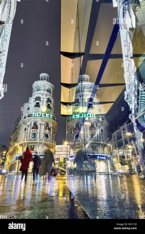 Gran Via street at night. Madrid. Spain Stock Photo - Alamy