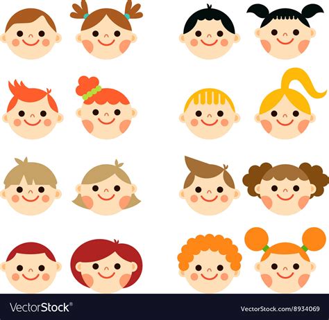 Flat cartoon children faces collection Vector Image by Reuki - Image #8934069 - VectorStock