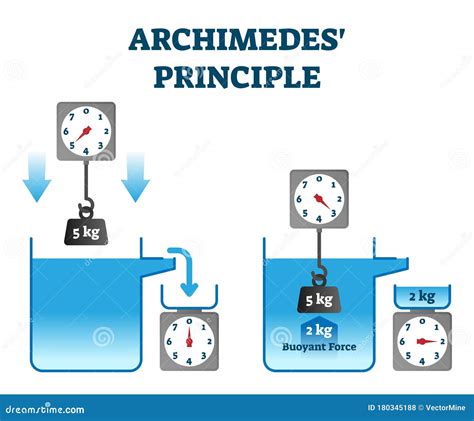 Archimedes Principle Vector Illustration. Buoyant Force Physics Experiment. Stock Vector ...