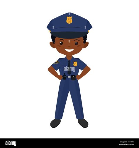 Chibi boy character in police uniform. Professions for children. Flat cartoon style. Vector ...