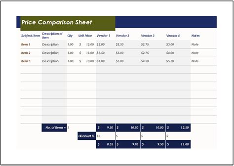 Excel Price Comparison Template