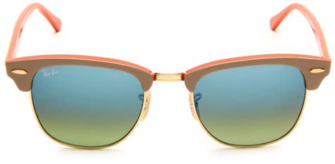 Sunglasses: Ray-Ban Clubmaster Clubmaster Square Sunglasses,Beige On Orange Frame/Green Lens,51 mm