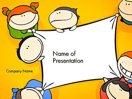 Cute Cartoon Kids Holding a Canvas Presentation Template for PowerPoint and Keynote | PPT Star