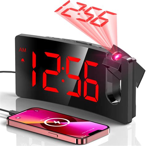 Projection Alarm Clock, Digital Clock with 180° Rotatable Projector, 3-Level Brightness Dimmer ...