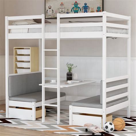 EUROCO Solid Wood Convertible Twin Bunk Bed With Desk & 2 Drawers - Walmart.com - Walmart.com