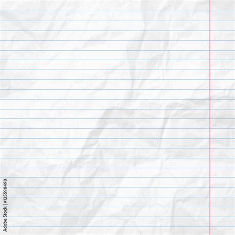 Realistic white lined sheet of notepad crumpled paper background. Vector illustration Stock ...