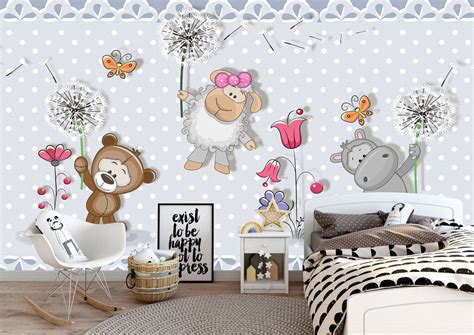 Cute Animals Baby Room Wall Mural Photo Wallpaper- Blue Side Studio