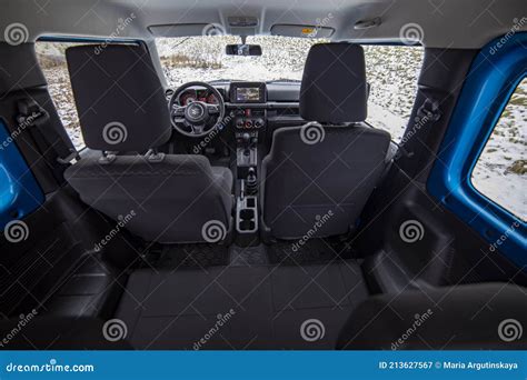 Moscow, Russia - January 24, 2020: Interior of Suzuki Jimny Mini SUV. a Close-up View from Rear ...