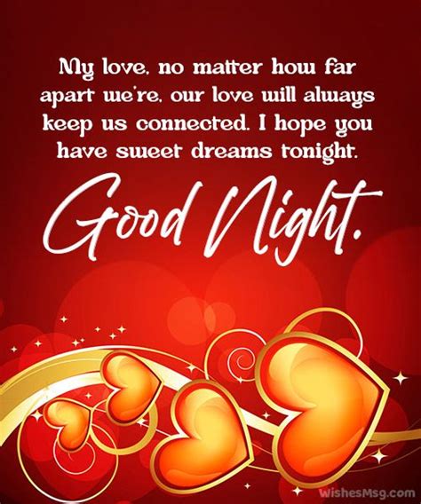 good night message with two hearts on the red and gold background for valentine's day