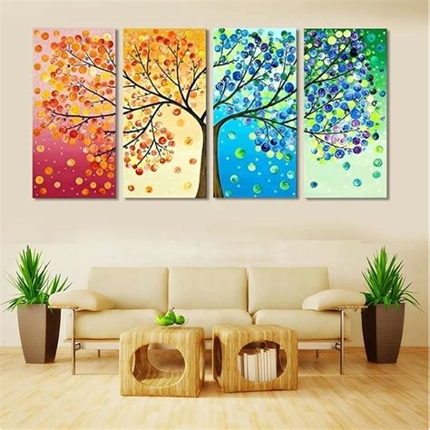 Aliexpress.com : Buy Unframed Colourful Leaf Trees Canvas painting 4 Piece Spray painting ...