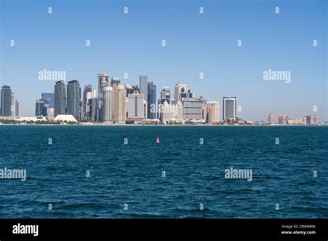 Doha, Qatar - March 18, 2023: Doha skyline view from Old Doha port (Mina district) in Doha ...