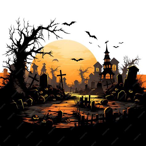 Cartoon a beautiful whimsical graveyard Clipart of the graveyard on isolated white background ...