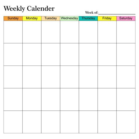 Blank Weekly Printable Calendar