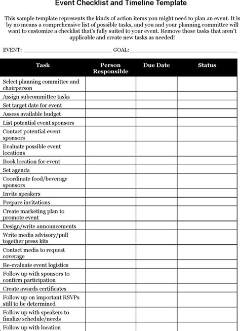 Free Event Checklist and Timeline Template - PDF | 49KB | 2 Page(s)