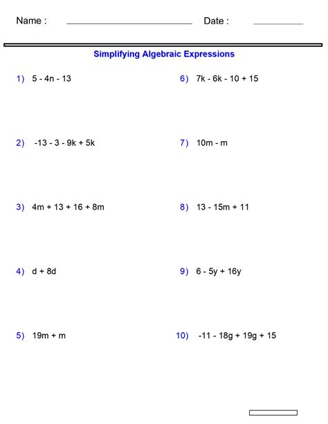 Algebraic Expressions Worksheets Simplifying Variables Worksheets 2 -3-4Terms | Made By Teachers