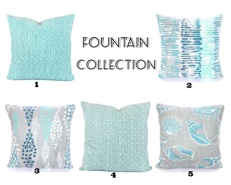 Nautical Indoor Pillow Covers Aqua Blue Gray White Decorative Throw Pillows Cushions Blue Slub ...