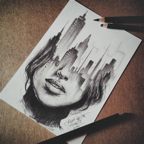 Image result for drawing ideas head skyline woman | Cool drawings, Cool art drawings, Pencil ...