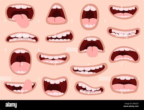 Funny cartoon mouths. Comic hand drawn mouth, smiling artistic facial expressions, caricature ...