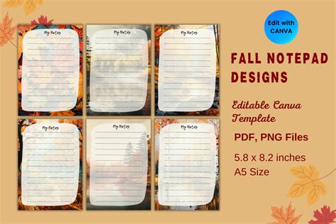 6 FALL NOTEPAD DESIGNS CANVA TEMPLATE Graphic by Dreamwings Creations · Creative Fabrica