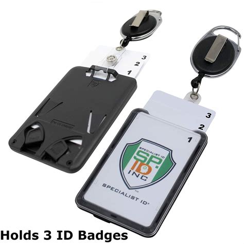 Hard Plastic 3 Card Badge Holder with Badge Reel - Retractable ID Lanyard Features Belt Clip ...