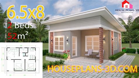 House Design Plans 6.5x8 with 2 Bedrooms Shed Roof - House Plans S