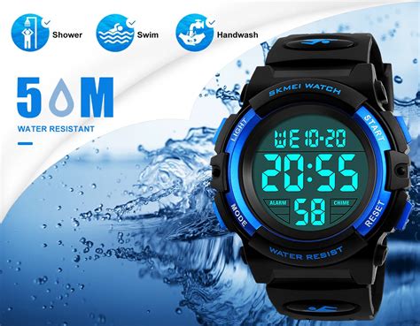 Boys Digital Watches, Kids Sports 5ATM Waterproof Watch with Alarm/Timer/EL Light,Blue Childrens ...