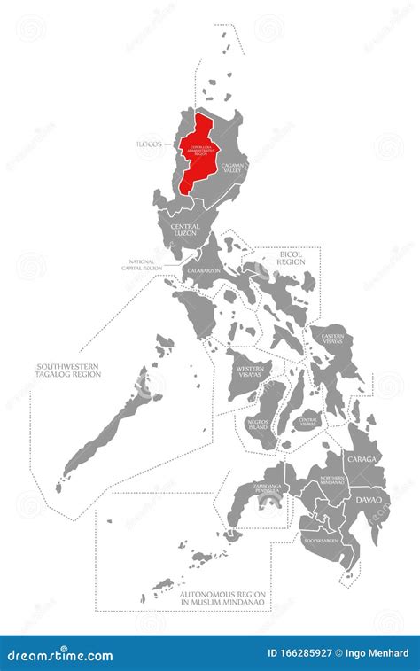 Cordillera Administrative Region Red Highlighted in Map of Philippines Stock Illustration ...