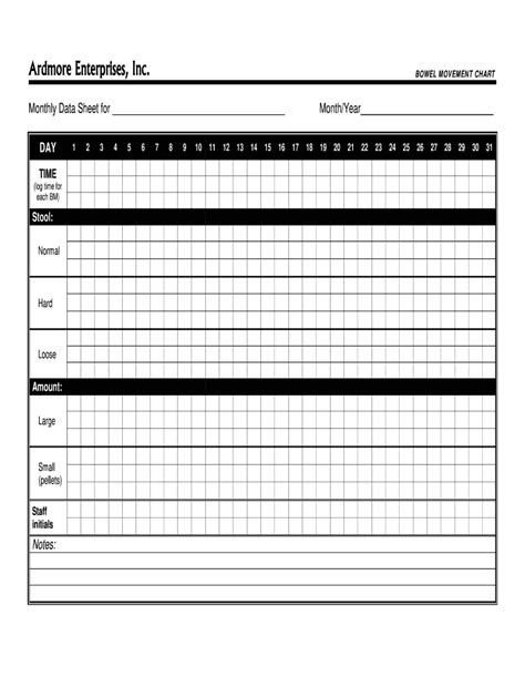 Free Printable Bowel Movement Record Chart