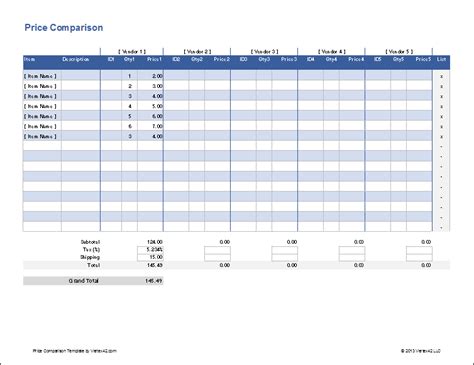 Free Price Comparison Template for Excel