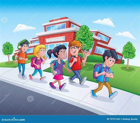 School Kids Walking from School Stock Illustration - Illustration of backpacks, girl: 79751164